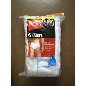 Hanes Men's 6 Pack Size 2XL 44-46 White Cotton Ultimate Tagless Briefs New
